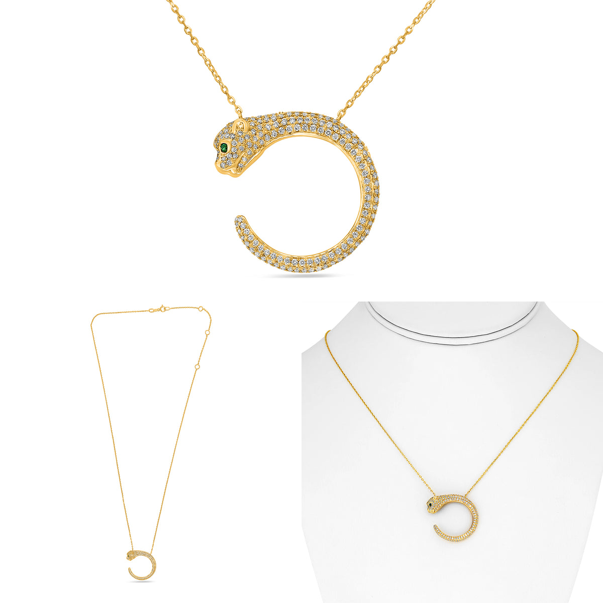 14K Yellow Gold Round Emerald Necklace