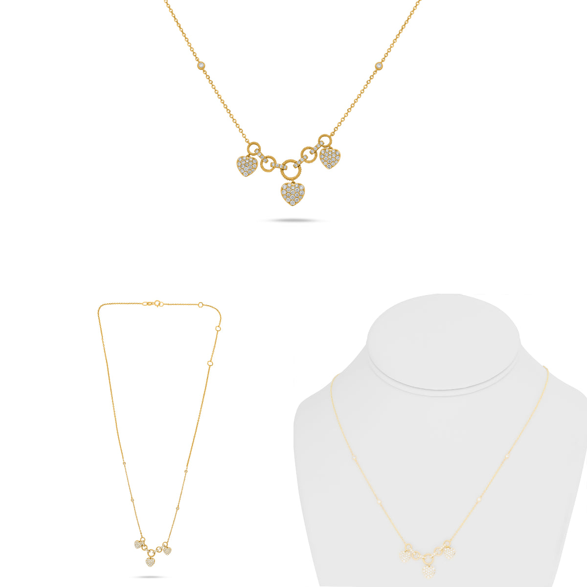 14K Yellow Gold Round Diamond Cluster Necklace