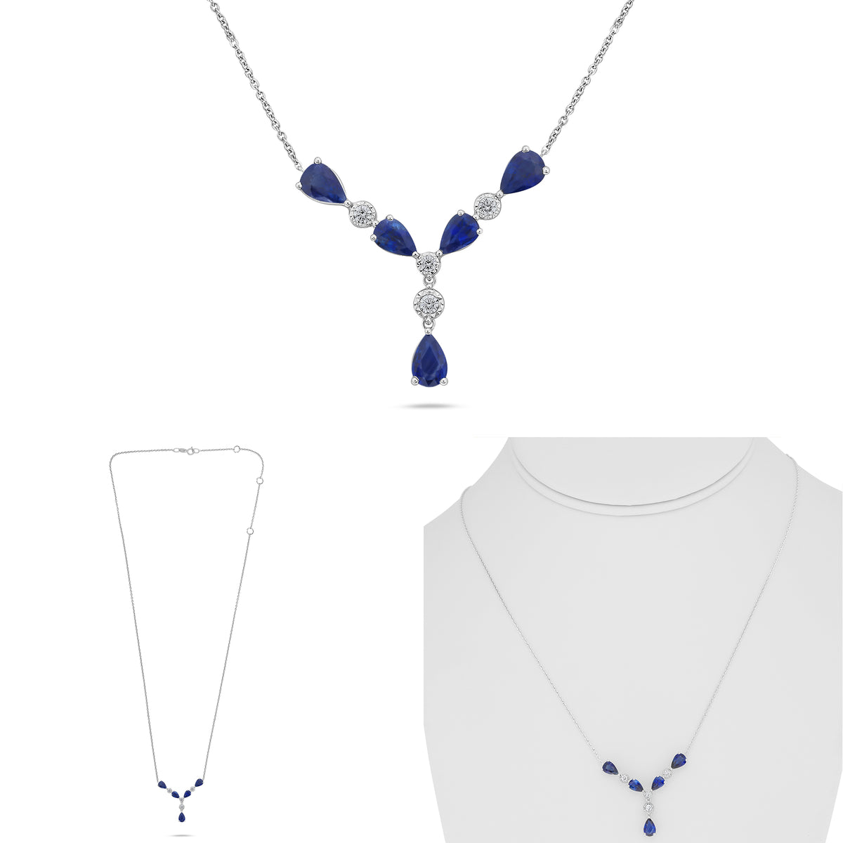 14K White Gold Pear Sapphire Necklace