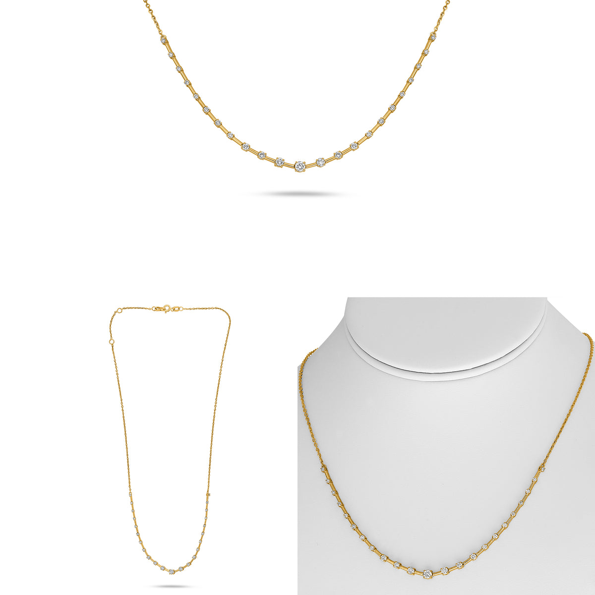 14K Yellow Gold Round Diamond Necklace
