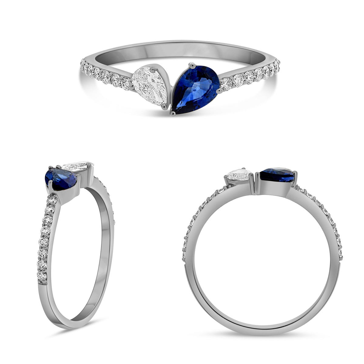 14K White Gold Pear Sapphire Ring
