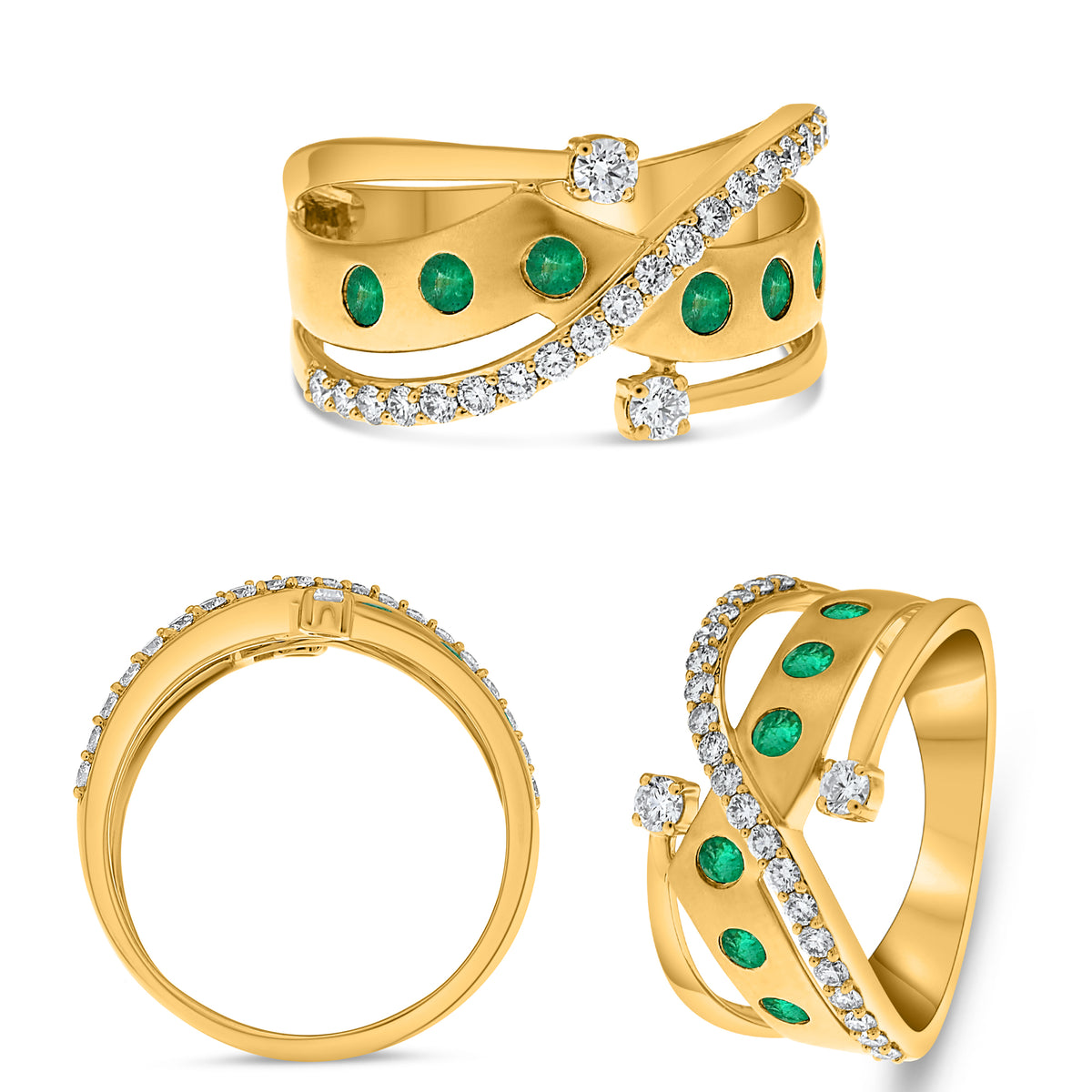 14K Yellow Gold Round Emerald Ring