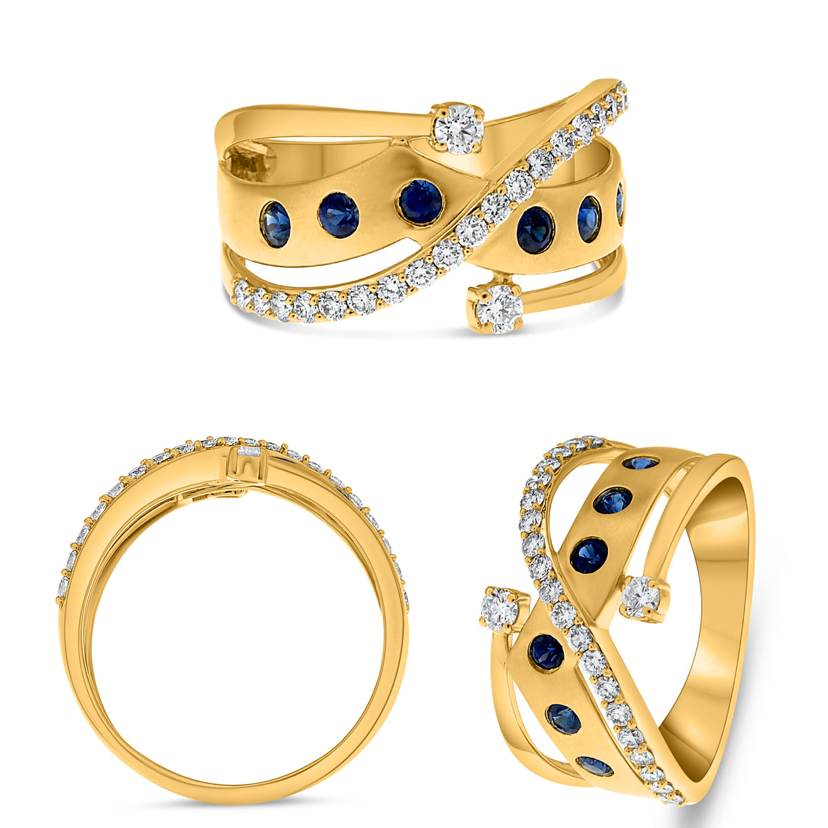 14K Yellow Gold Round Sapphire Ring