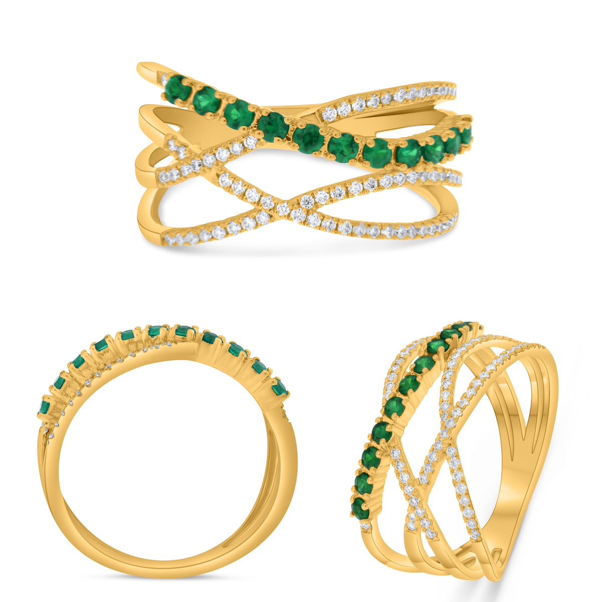 14K Yellow Gold Round Emerald Ring