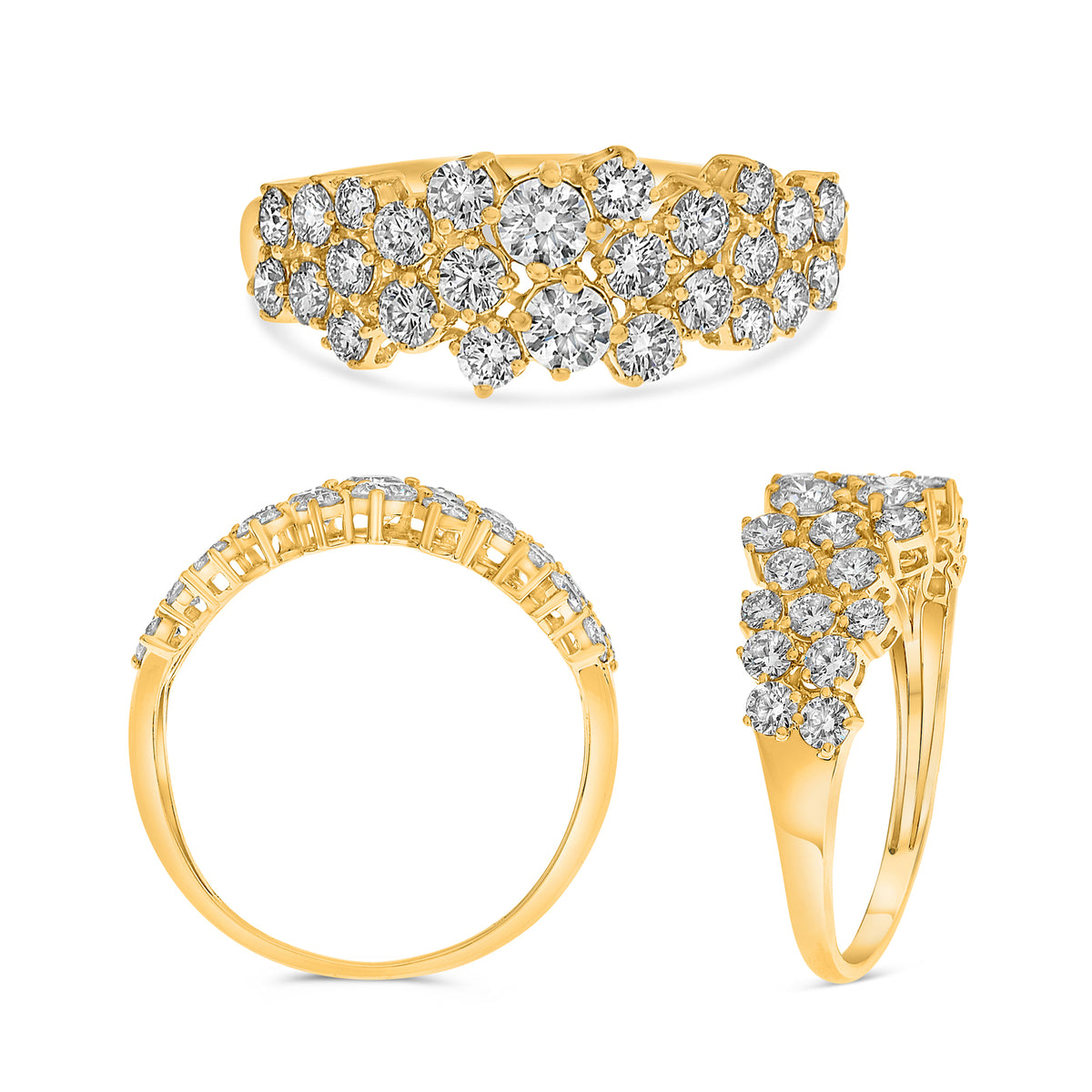 14K Yellow Gold Round Diamond Cluster Ring