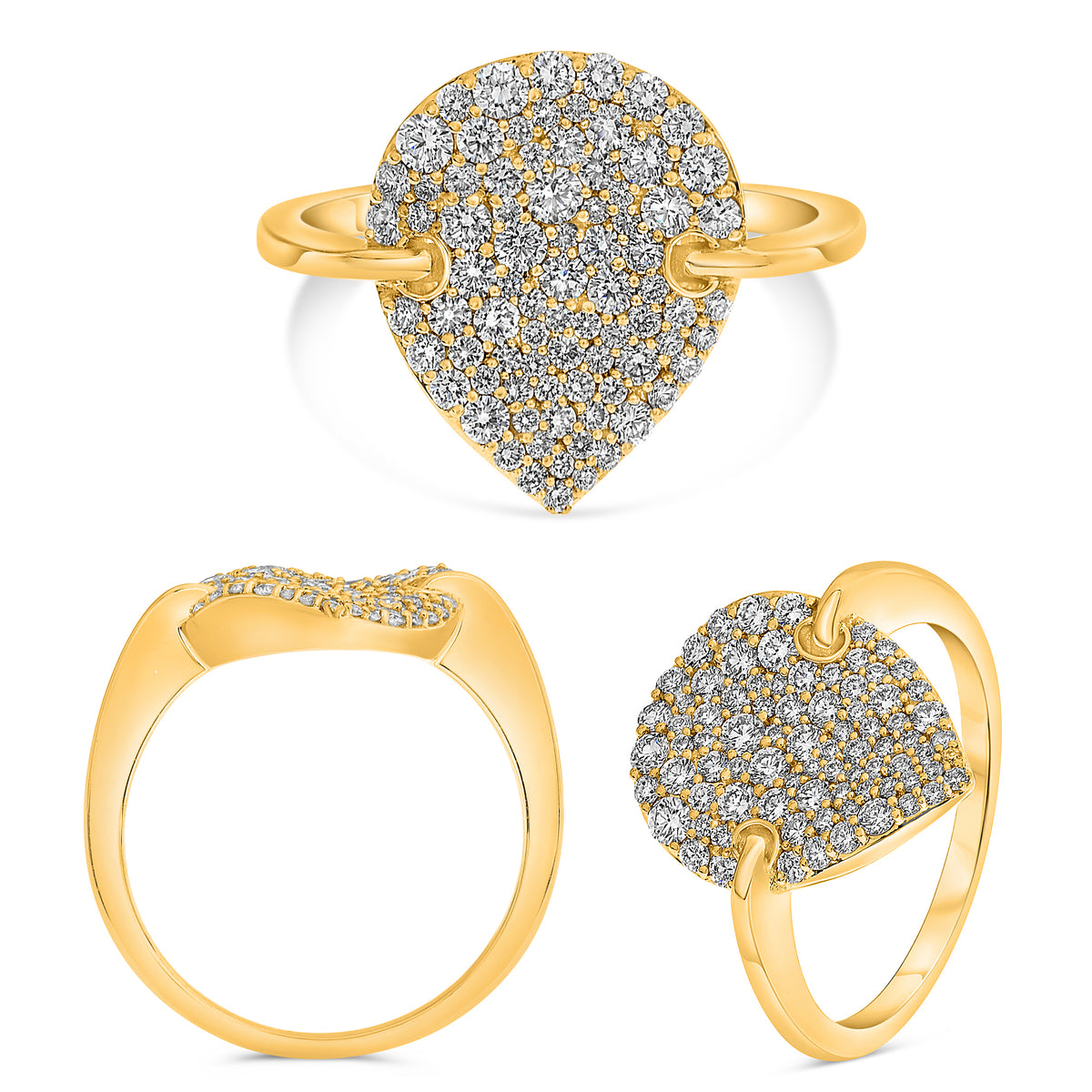 14K Yellow Gold Round Diamond Cluster Ring