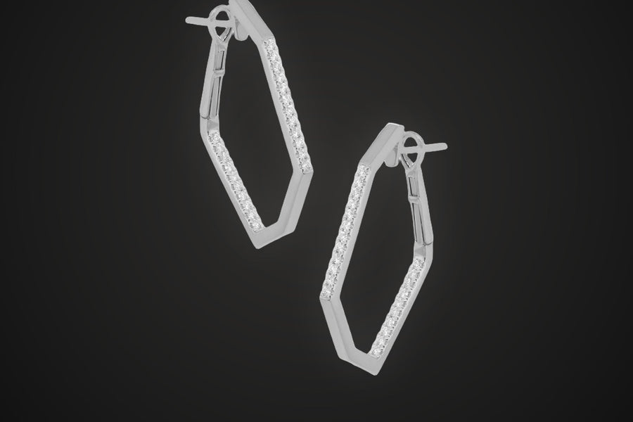 Geometric diamond hoop earrings in white gold