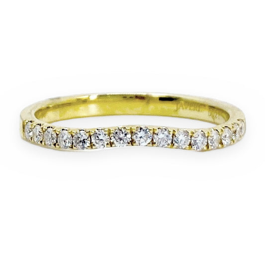 Yellow gold contoured diamond wedding band