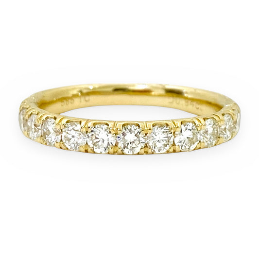 Yellow gold diamond wedding band with French-set round diamonds