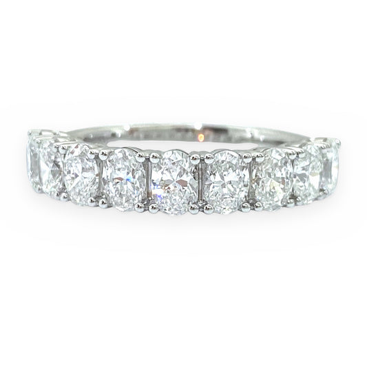 18K white gold oval diamond wedding band with shared-prong ovals