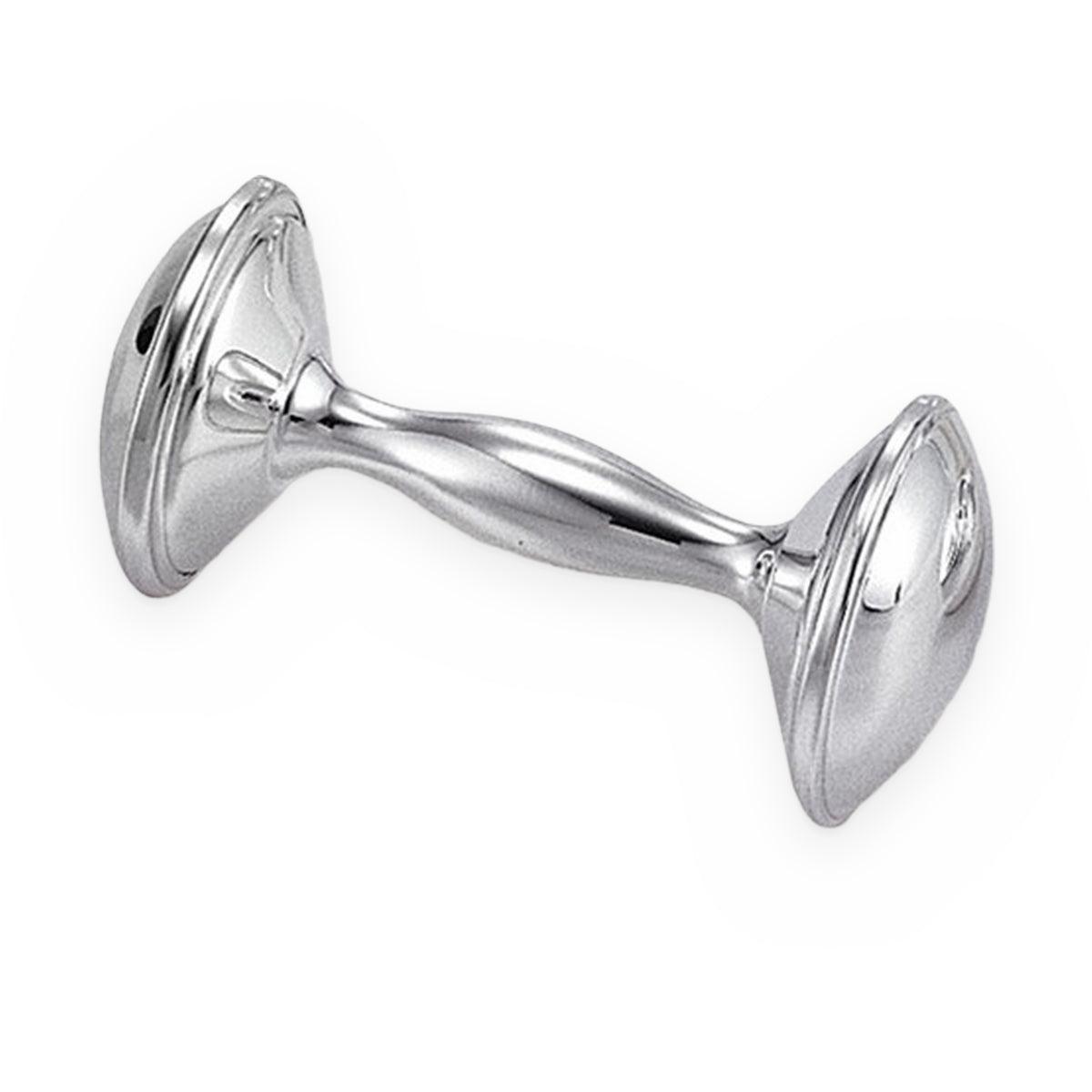 Sterling silver baby rattle with dumbbell shape