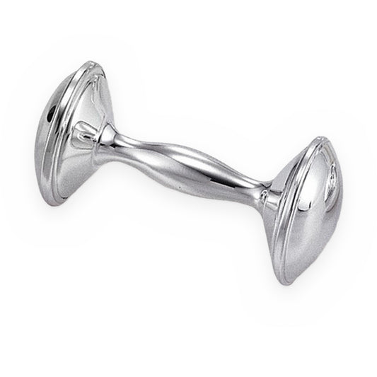 Sterling silver baby rattle with dumbbell shape