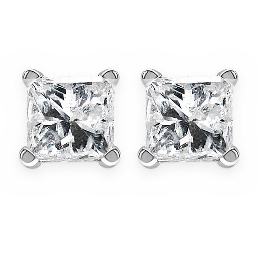 Princess-cut diamond stud earrings in white gold