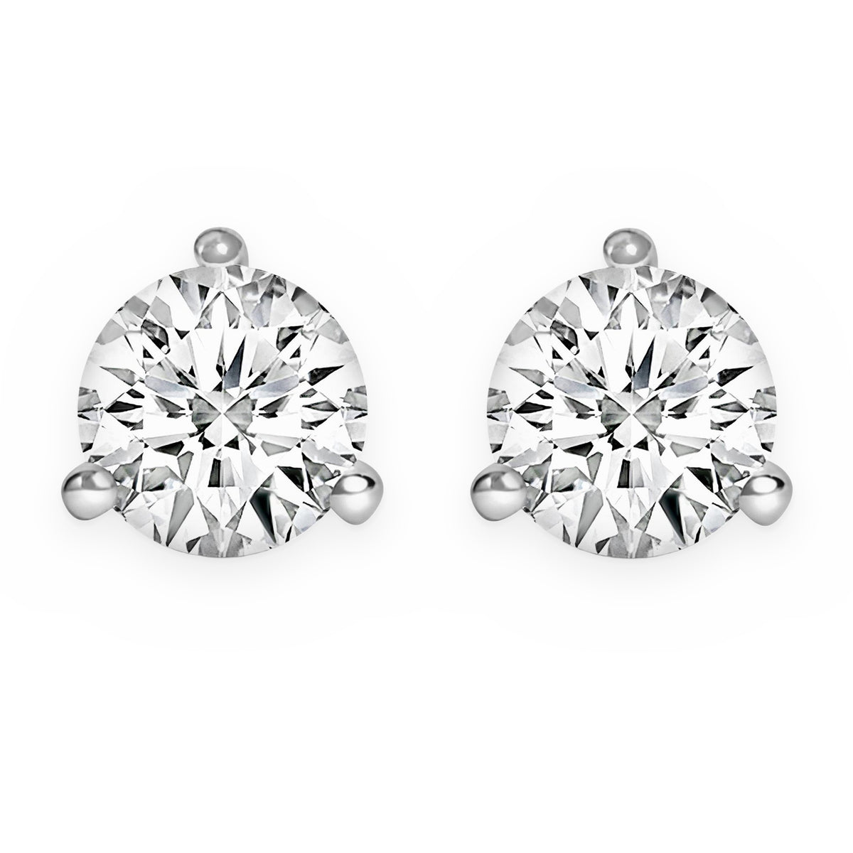 Round diamond stud earrings in white gold martini setting