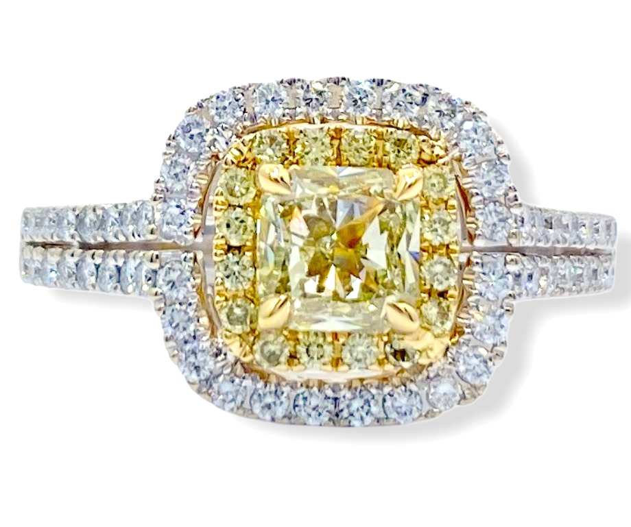 Cushion-halo diamond engagement ring in white gold
