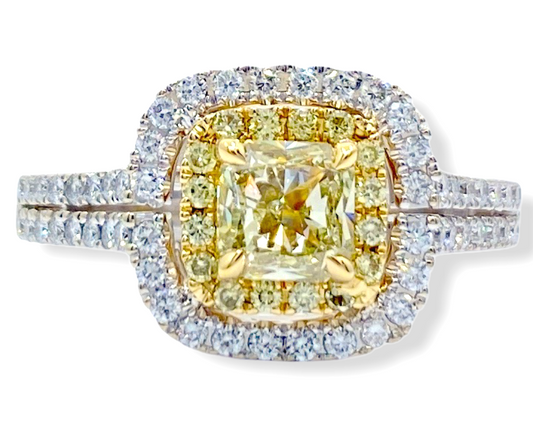Cushion-halo diamond engagement ring in white gold