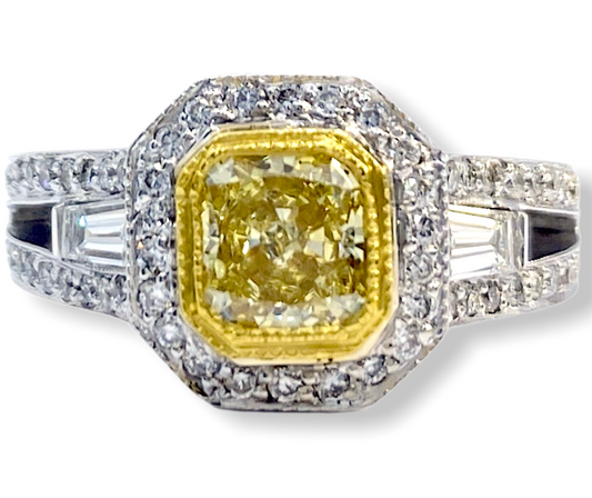 Cushion-halo diamond engagement ring, side profile, white gold