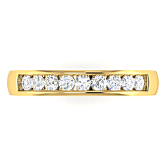 Yellow gold channel-set round diamond wedding band, front view