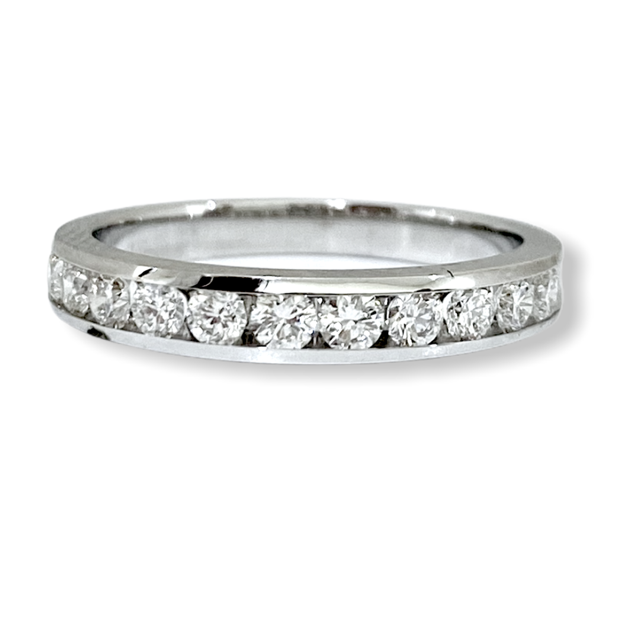 White gold channel-set round diamond wedding band