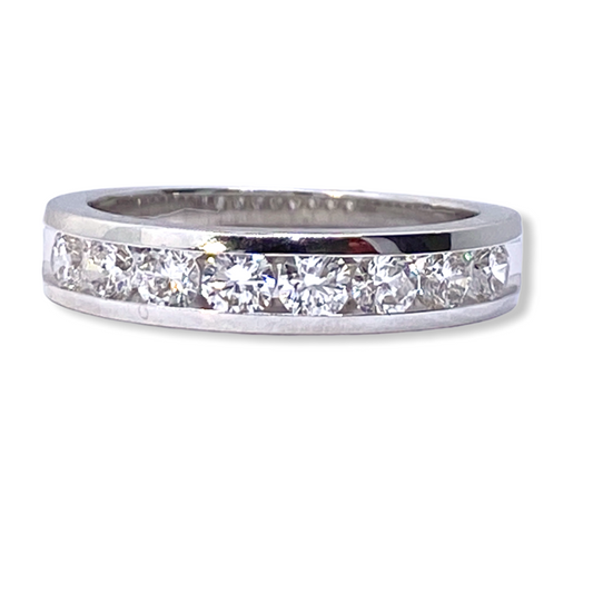 White gold channel-set round diamond wedding band