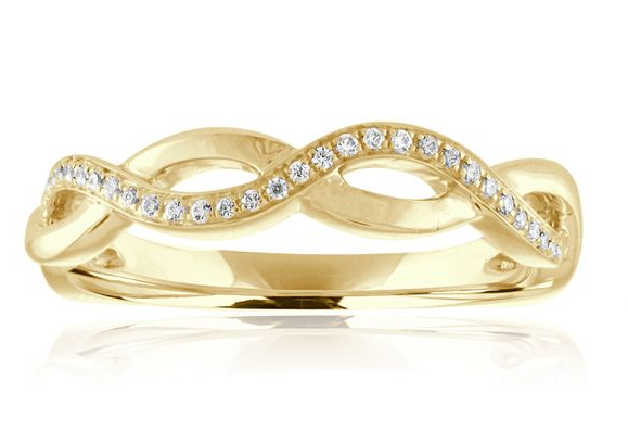 Yellow gold diamond twist wedding band