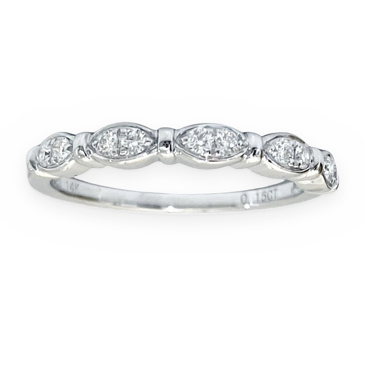 14K white gold marquise-shaped diamond cluster band
