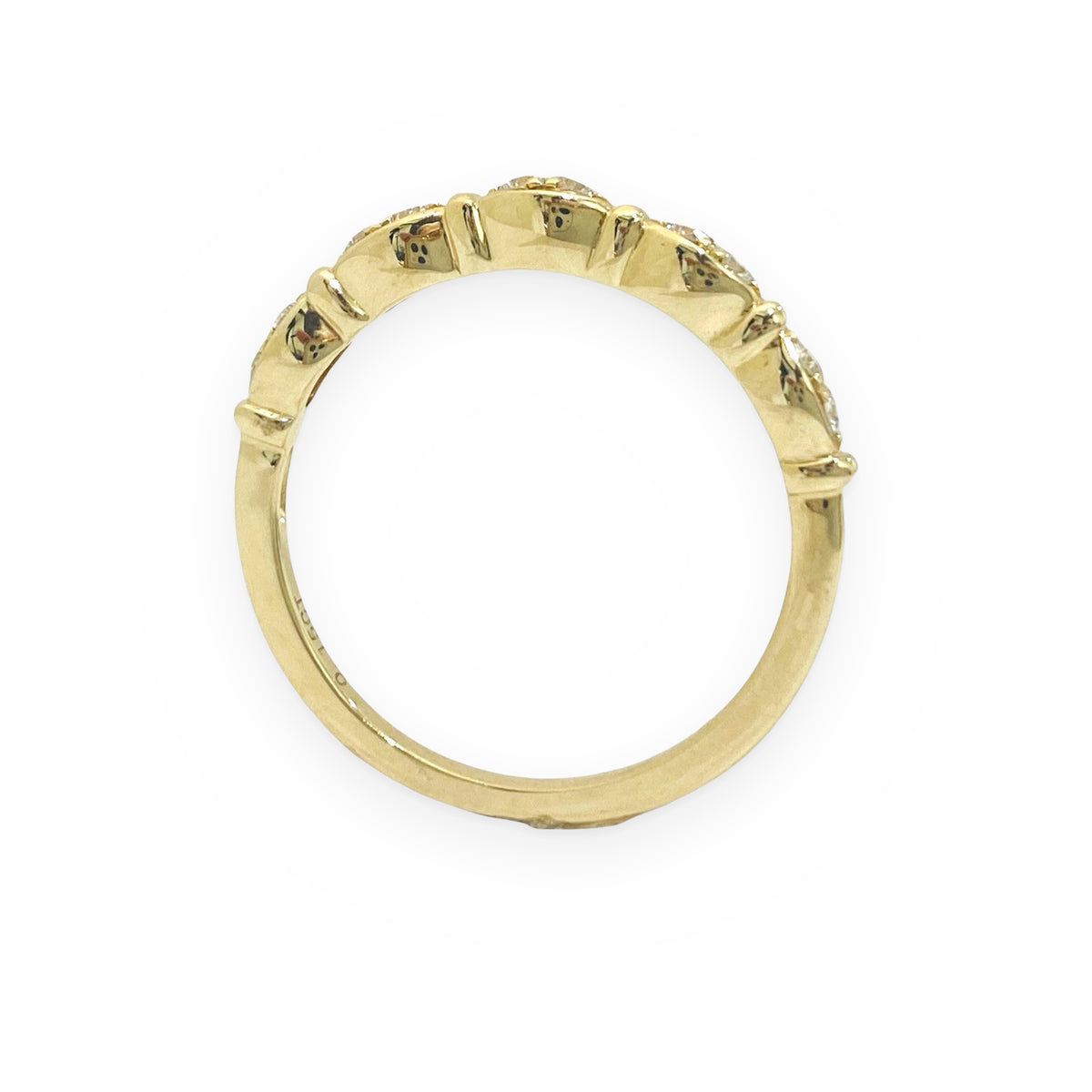 Yellow gold marquise-station diamond band, top view