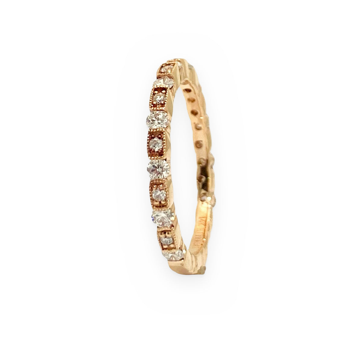Rose gold alternating square and round diamond eternity band