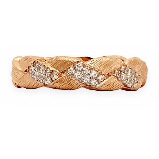 Rose gold braided band with pave diamond accents