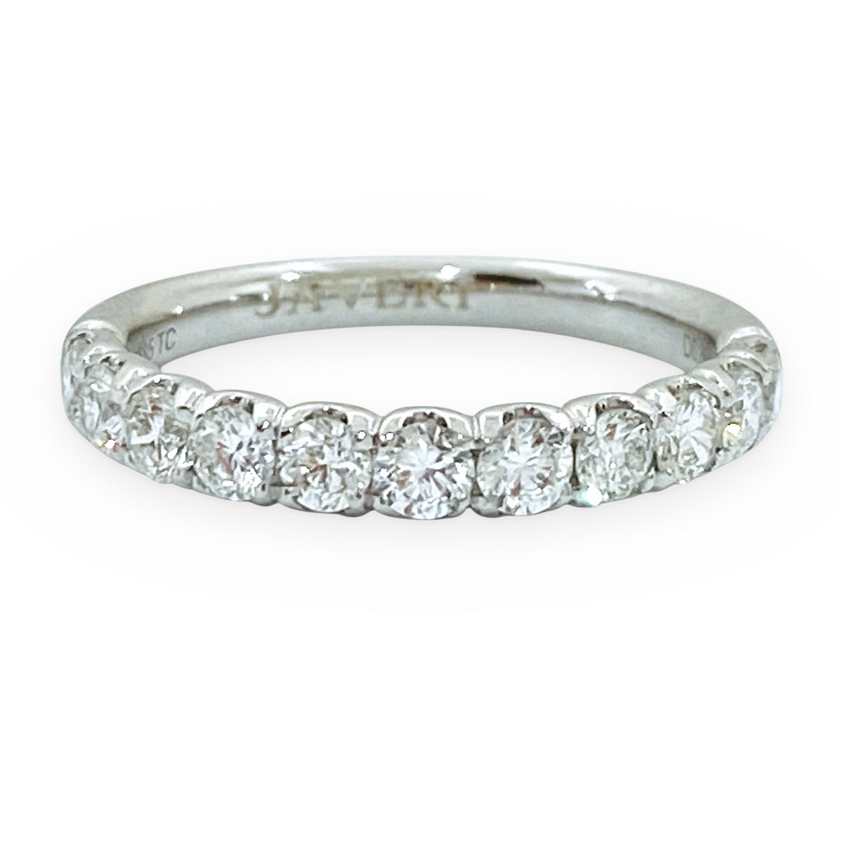 White gold shared-prong round diamond wedding band