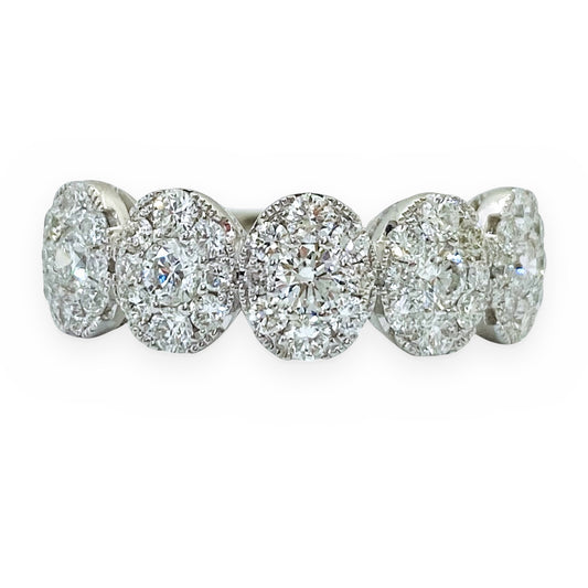 White gold oval diamond cluster five-station band
