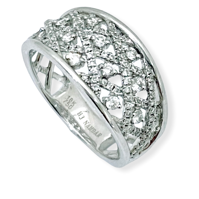 18K white gold diamond lattice band engraved HJ Namdar inside