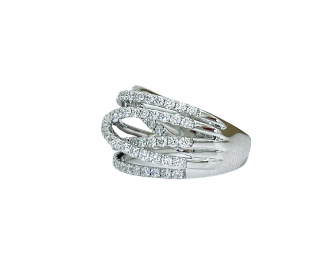White gold multi-row diamond crossover ring with brushed accent