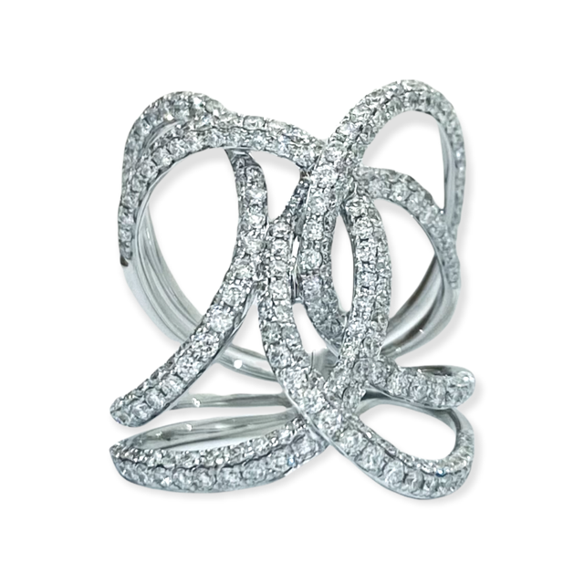 White gold wide openwork diamond swirl cocktail ring