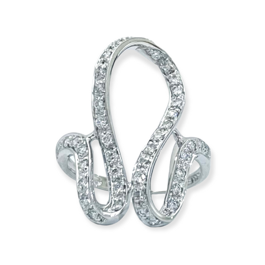 White gold openwork diamond swirl ring, face-up