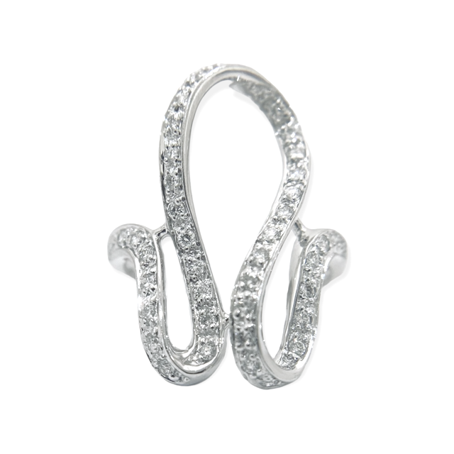 White gold pave diamond swirl loop ring