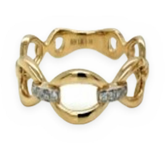 Yellow gold oval link band ring with diamond accent link