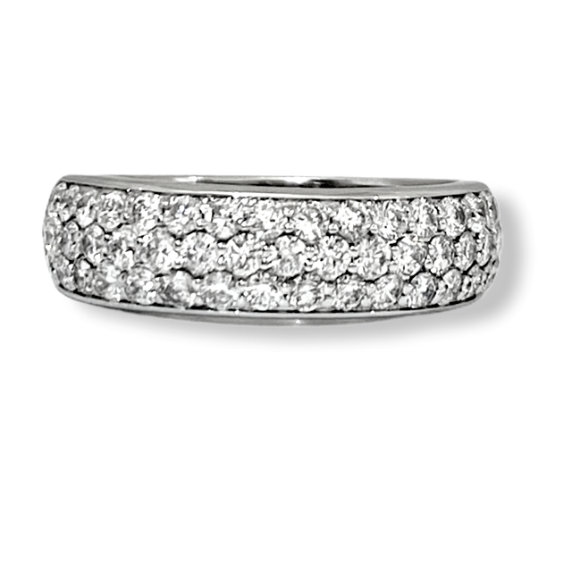 White gold three-row pave diamond dome band