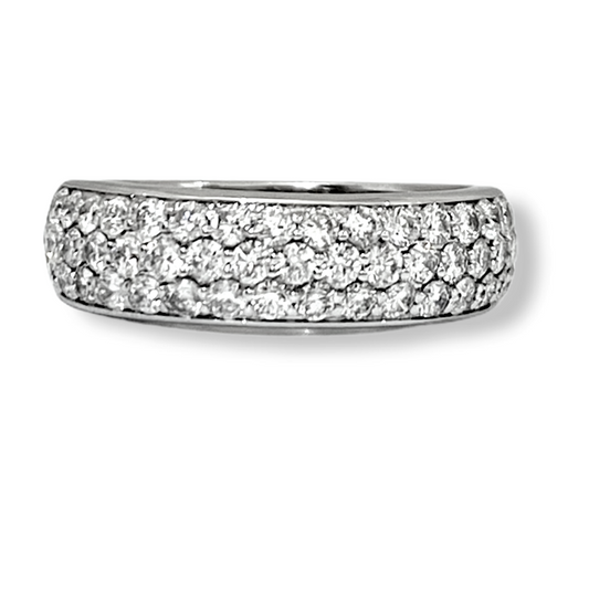 White gold three-row pave diamond dome band