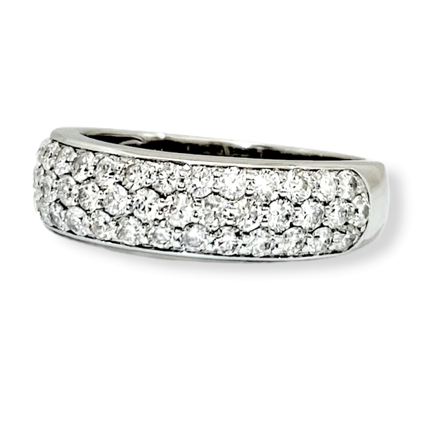 White gold multi-row pave diamond dome band, face-up