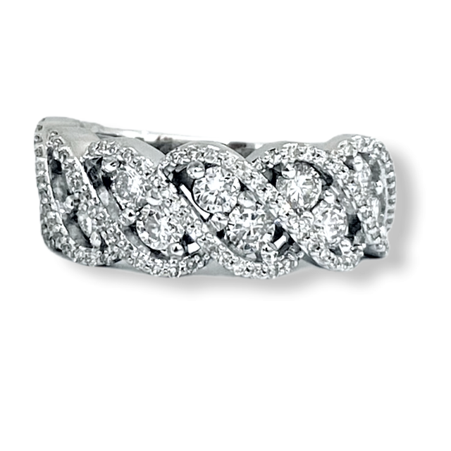 White gold braided twist diamond band, face-up