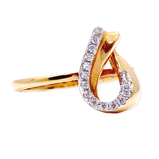 Two-tone gold teardrop loop ring with a curved row of diamonds