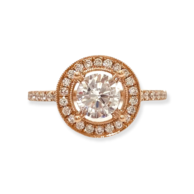 White gold men's ring with a round cluster of diamonds and grooved shoulders