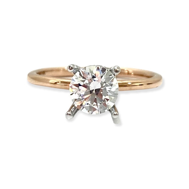 Two-tone rose and white gold solitaire ring semi-mount with an empty eight-prong head