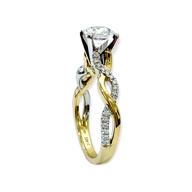 Two-tone gold diamond engagement ring with twisted diamond band, three-quarter view showing stock number 31403
