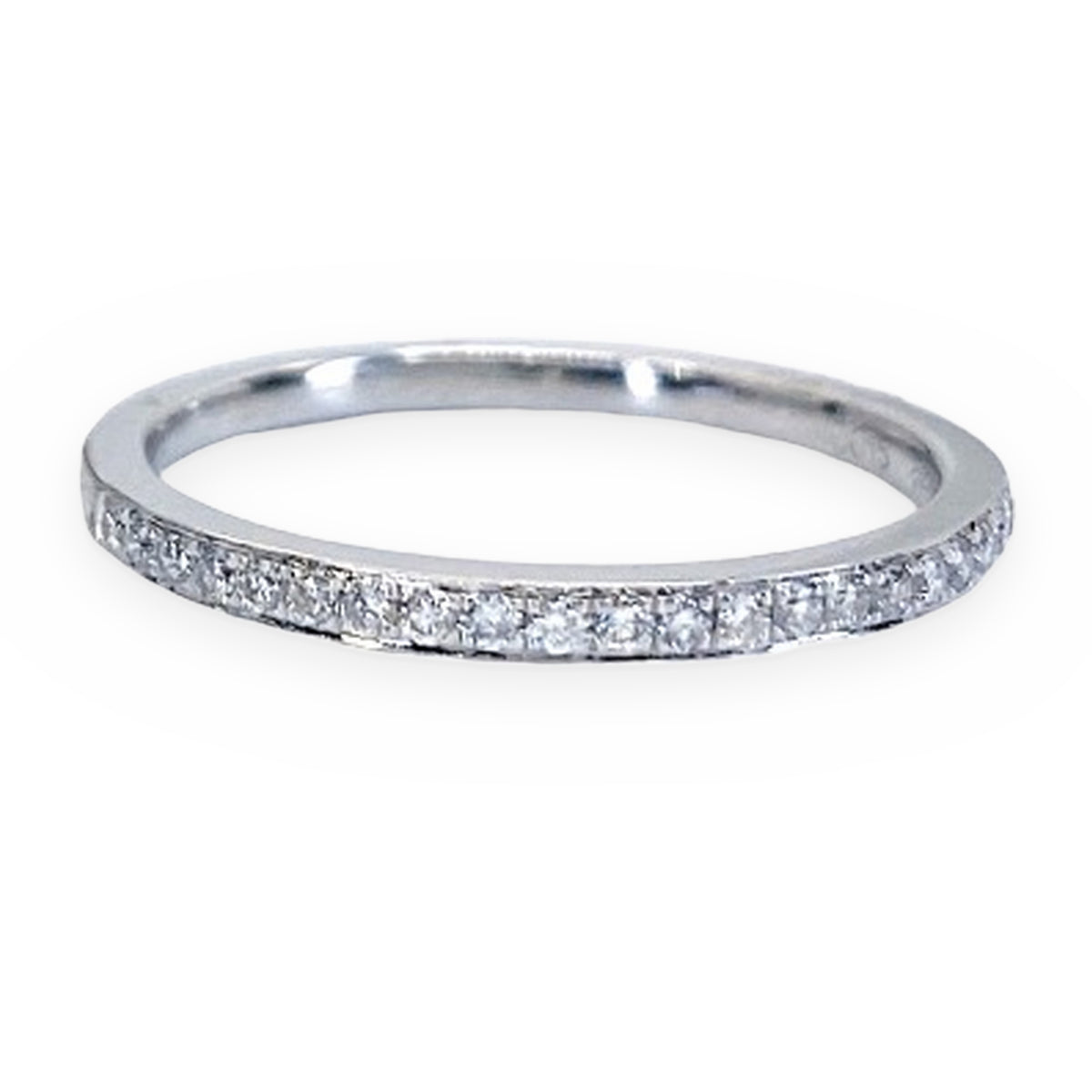 Thin white gold pave diamond wedding band