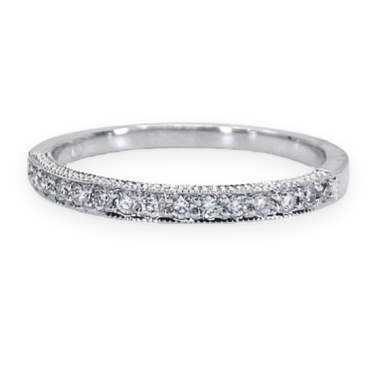 White gold milgrain diamond wedding band