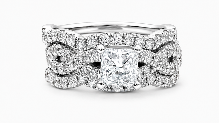 Radiant 14K White Gold Princess Cut Diamond Three-Ring Stack
