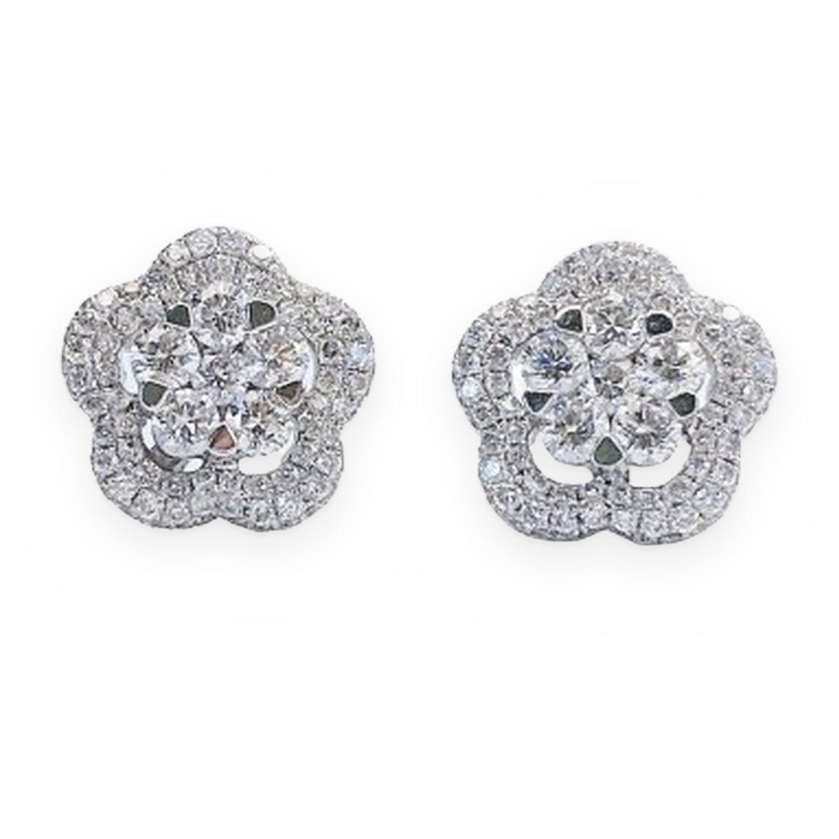 White gold diamond flower cluster stud earrings