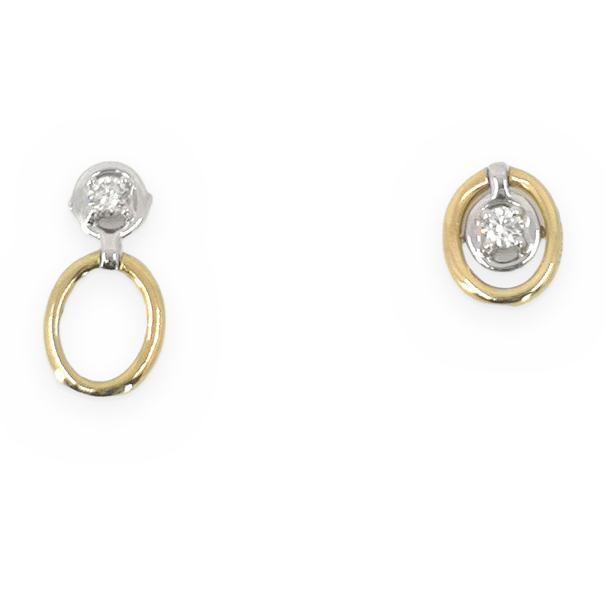 Two-tone white and yellow gold diamond oval earrings